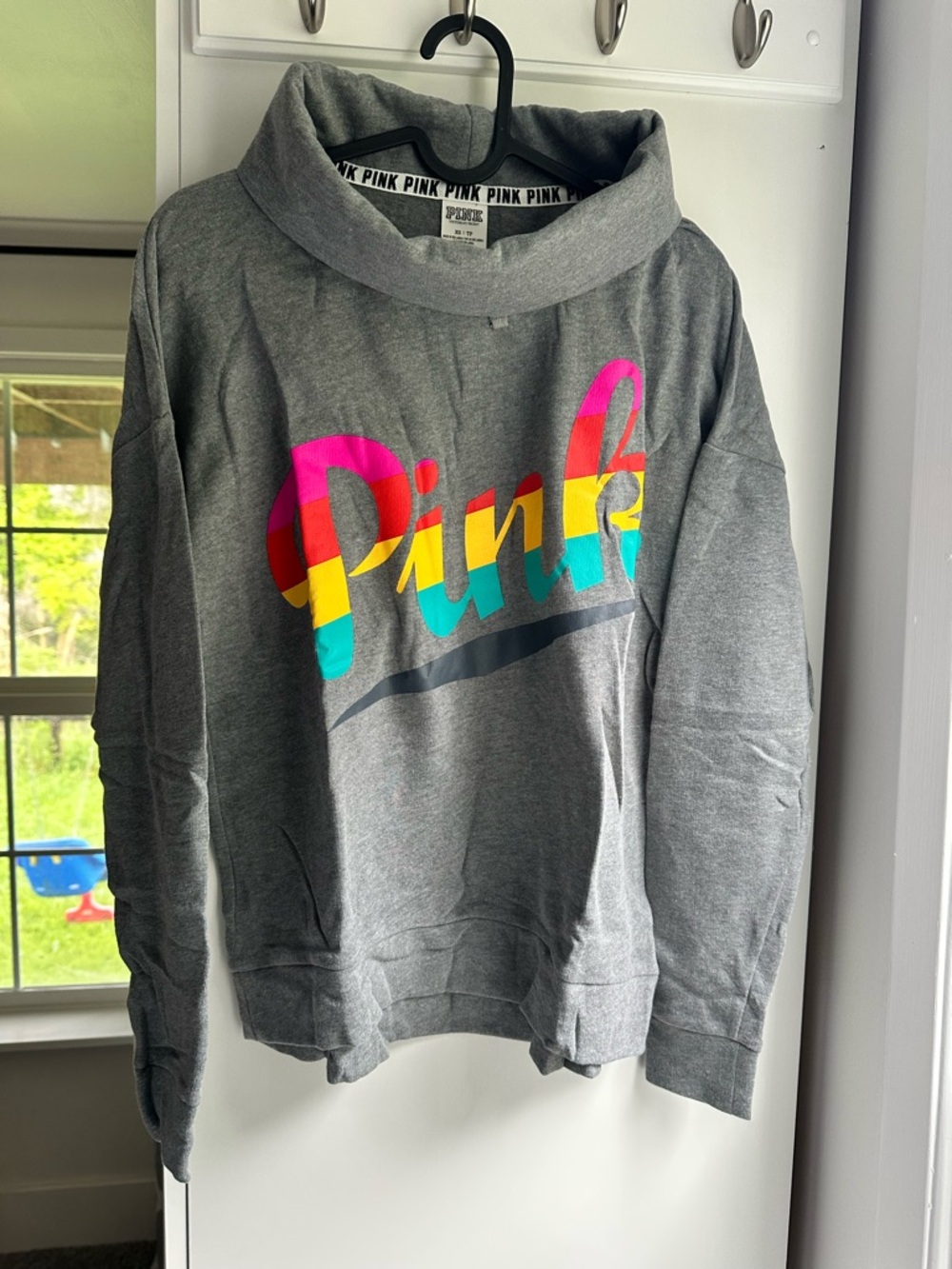 PINK Victoria's Secret Heather Gray cowl-neck pullover Xs